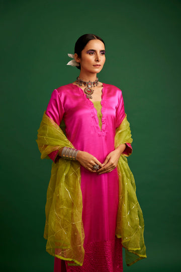 RANI PINK AND LIME KURTA SET